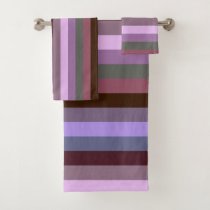 Moody Romantic Mauve & Brown Stripe Pattern Bath Towel Set