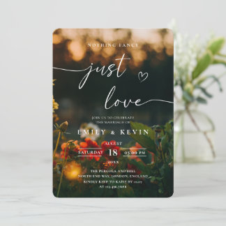 Moody Romantic Script Floral Photo Wedding  Invitation