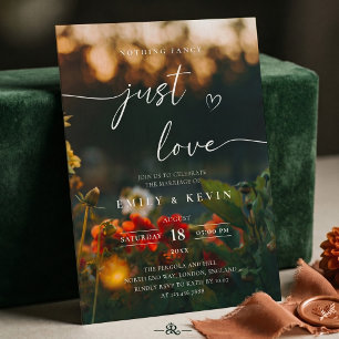 Moody Romantic Script Floral Photo Wedding Invitation