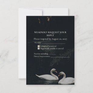 Moody Romantic Swan Wedding RSVP Card