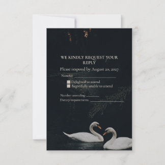 Moody Romantic Swan Wedding RSVP Card