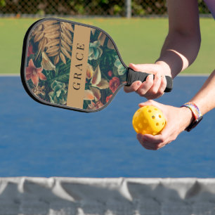 Moody Romantic Tropical Gold Floral Pickleball Paddle
