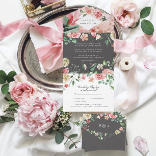 Moody Rose   Romantic Spring Florals Wedding All In One Invitation