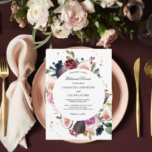 Moody & Rustic Burgundy Floral & Berry Frame  Invitation