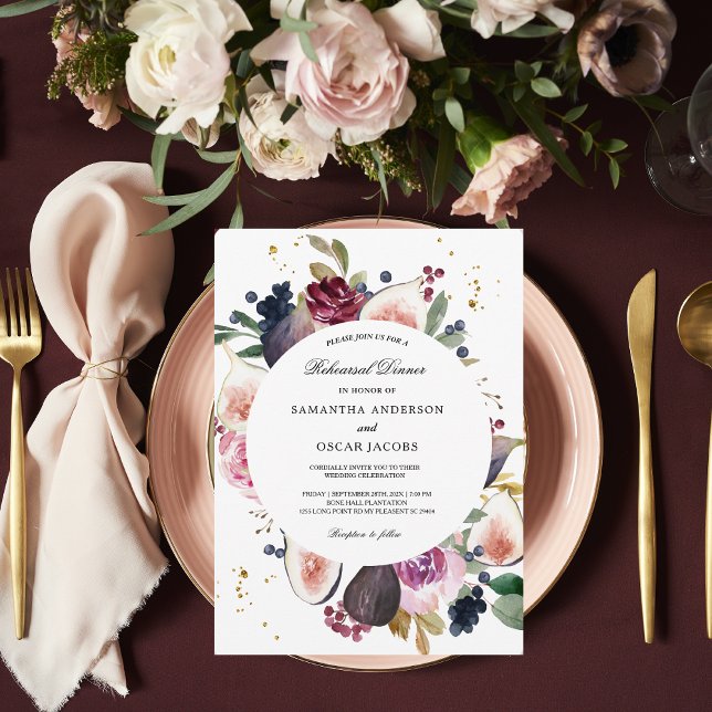 Moody & Rustic Burgundy Floral & Berry Frame  Invitation (Creator Uploaded)