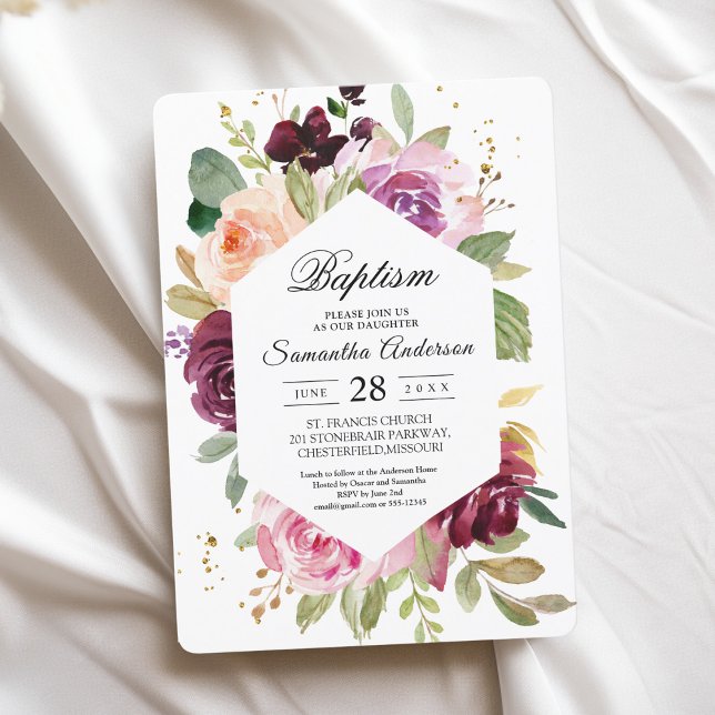 Moody & Rustic Burgundy Watercolor Floral Frame In Invitation (Creator Uploaded)