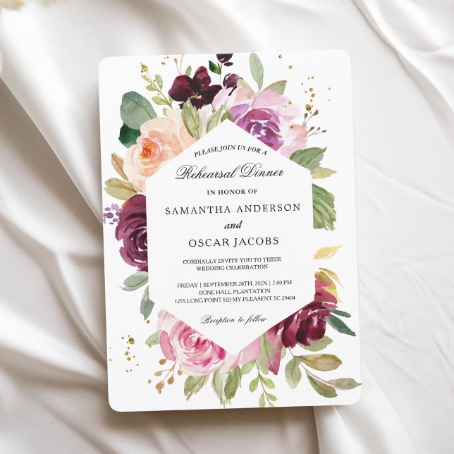 Moody & Rustic Burgundy Watercolor Floral Frame Invitation (Creator Uploaded)