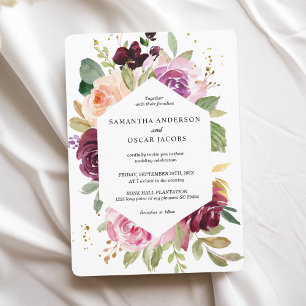 Moody & Rustic Burgundy Watercolor Floral Frame Invitation