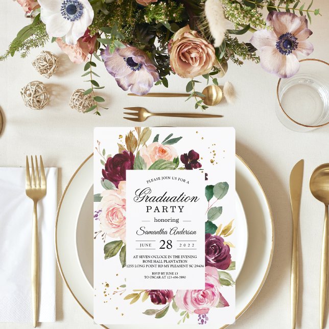 Moody & Rustic Burgundy Watercolor Floral Frame Invitation (Creator Uploaded)