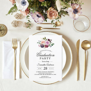 Moody & Rustic Burgundy Watercolor Flowers & Berry Invitation