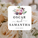 Moody & Rustic Burgundy Watercolor Flowers & Berry Square Sticker<br><div class="desc">The Moody & Rustic Burgundy Floral invitation is a beautifully designed invitation that features a dark and rich burgundy colour scheme with intricate floral accents. The overall design is both moody and rustic, making it perfect for a variety of occasions, including weddings, birthdays, and other special events. The invitation is...</div>