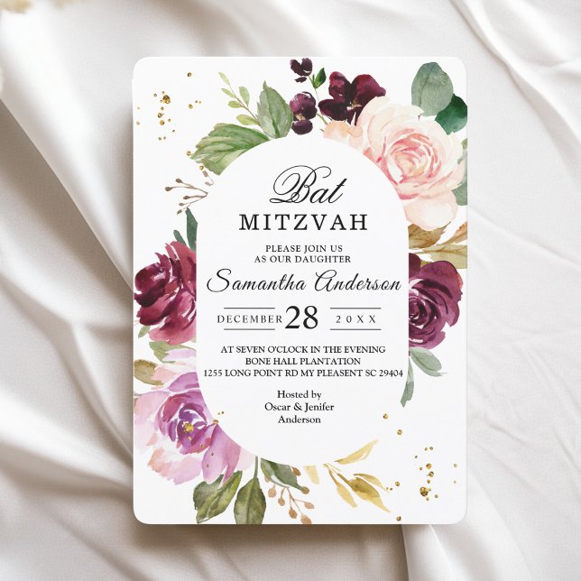 Moody & Rustic Burgundy Watercolor Flowers Frame  Invitation (Creator Uploaded)