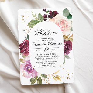 Moody & Rustic Burgundy Watercolor Flowers Frame  Invitation