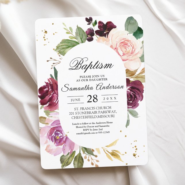 Moody & Rustic Burgundy Watercolor Flowers Frame  Invitation (Creator Uploaded)
