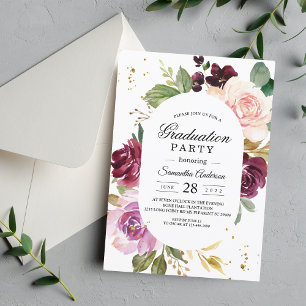 Moody & Rustic Burgundy Watercolor Flowers Frame  Invitation