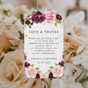 Moody & Rustic Burgundy Watercolor Flowers & Leaf Gift Tags