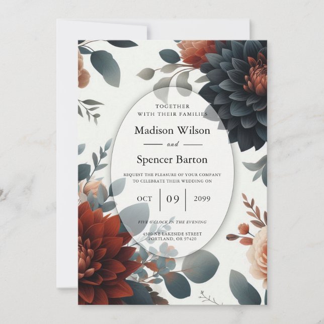 Moody Rustic Fall Florals Wedding Invitation (Front)