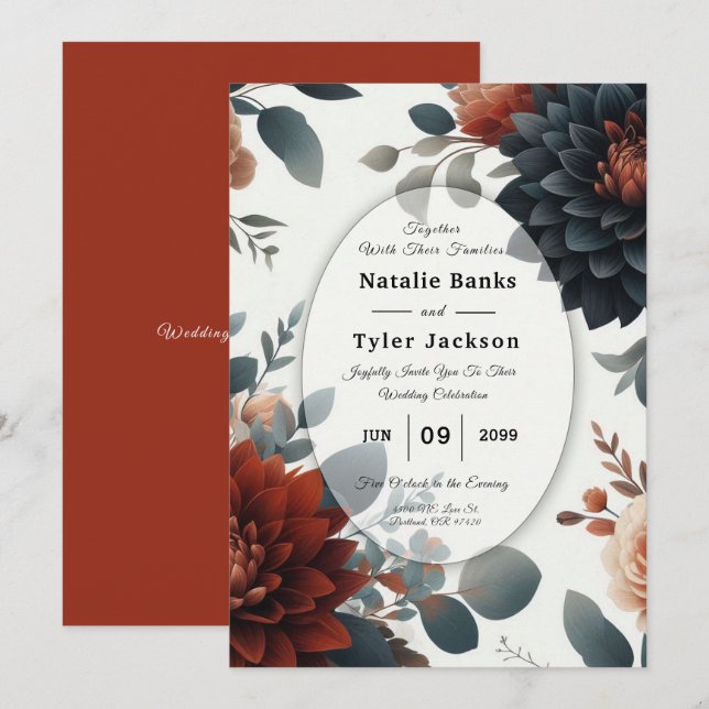 Moody Rustic Fall Florals Wedding Invitation (Front/Back)