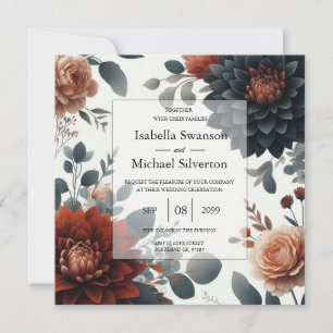 Moody Rustic Fall Florals Wedding Invitation
