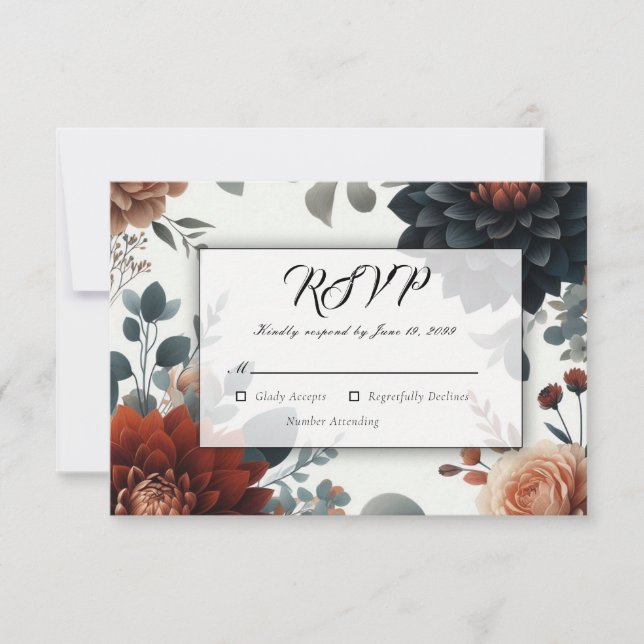Moody Rustic Fall Florals Wedding RSVP Card (Front)