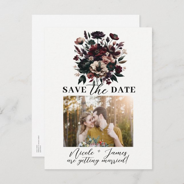 Moody Rustic Garden Florals Bohemian Save the Date Announcement Postcard (Front/Back)