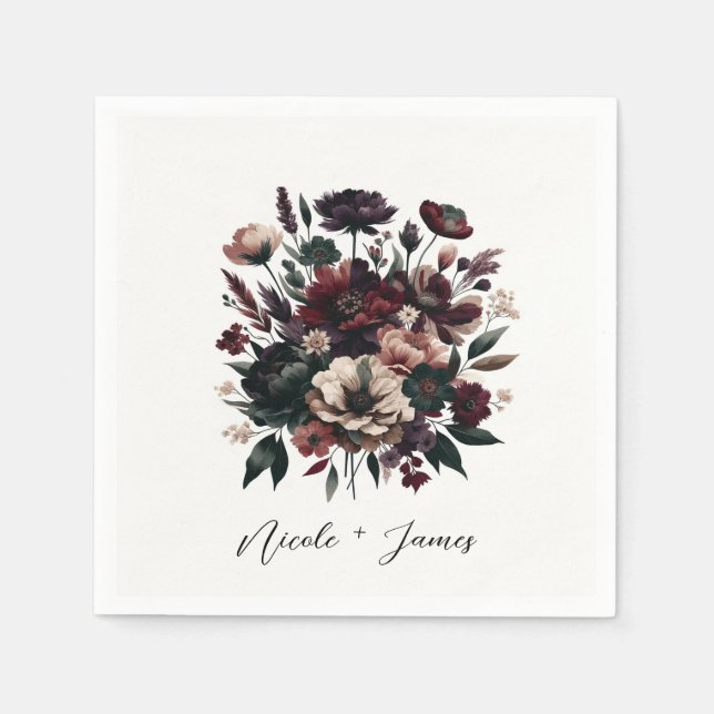 Moody Rustic Garden Florals Bohemian Wedding  Napkin (Front)