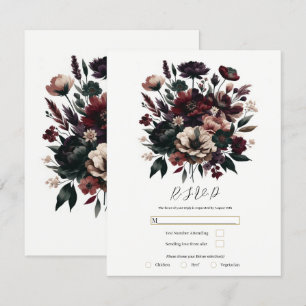 Moody Rustic Garden Florals Bohemian Wedding RSVP Invitation