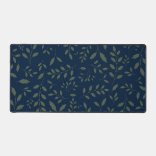 Moody Sage Green Leaves Navy Pattern Desk Mat