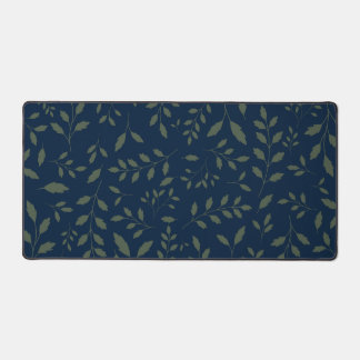 Moody Sage Green Leaves Navy Pattern Desk Mat