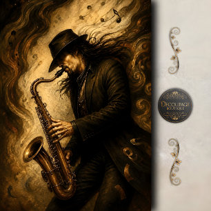 Moody Saxophone Jazz Art Decoupage Tissue Paper