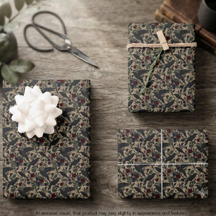 Moody Sepia Botanical Raven Wrapping Paper Sheet