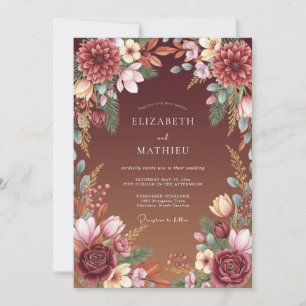 Moody Sienna Dahlia Wedding Invitation