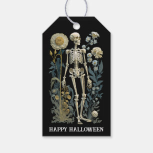 Moody Skeleton Halloween Black Spooky Botanical Gift Tags