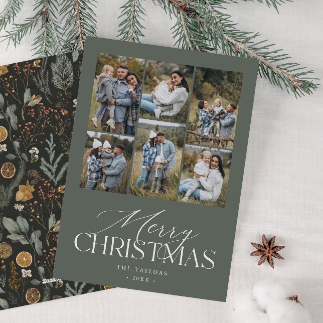 Moody Spruce Green Photo Collage Holiday Card (Creator Uploaded)