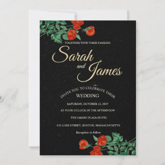 Moody Starry Night Crimson Roses Invitation