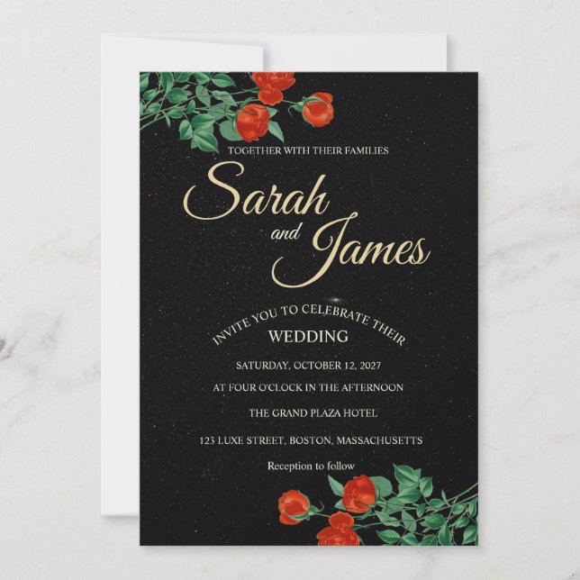 Moody Starry Night Crimson Roses Invitation (Front)