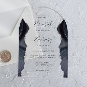 Moody Storm Gray Silver Agate Wedding Arch Acrylic Invitations