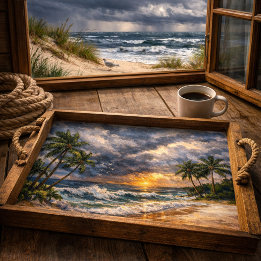 Moody Stormy Beach Watercolor Palm Tree Tissue Paper