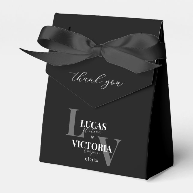 Moody Stylish Black and White Wedding  Favour Box (Front Side)