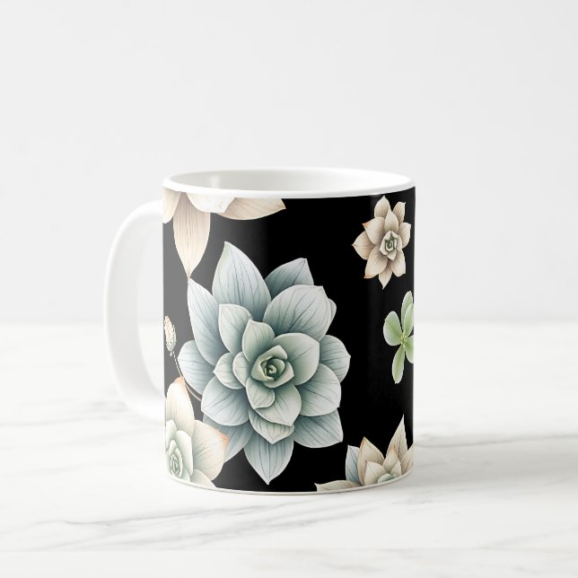 Moody Succulent Rosette Black Botanical Luxury  Coffee Mug (Front Left)