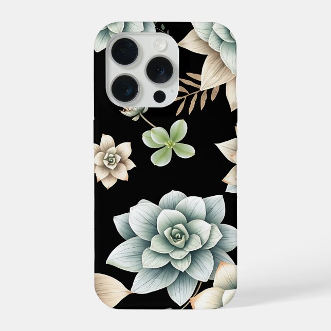 Moody Succulent Rosette Black Botanical Luxury  iPhone Case (Back)