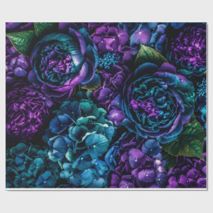 Moody Teal and Purple Floral Pattern Wrapping Pape Paper