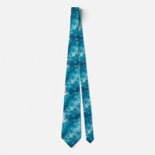 Moody Teal Blue Stormy Ocean Alcohol Ink Tie
