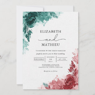 Moody Teal Floral Abstract Wedding Invitation
