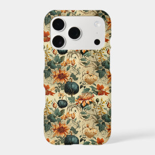 Moody Teal Pumpkin Autumn Floral Vintage