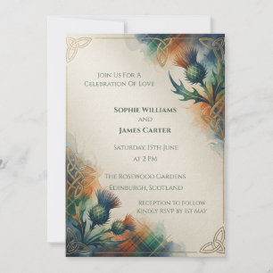 Moody Teal Thistle Wedding Invitation