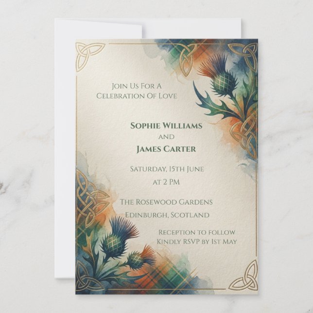 Moody Teal Thistle Wedding Invitation (Front)