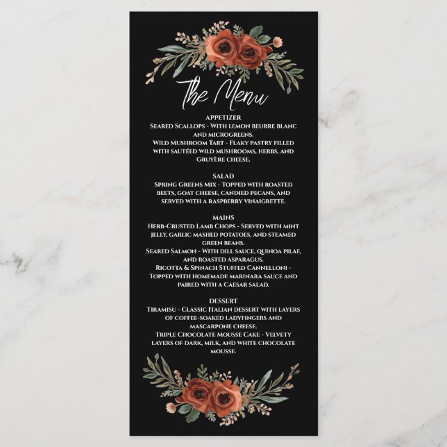 Moody Terracotta Boho Floral Menu (Front)
