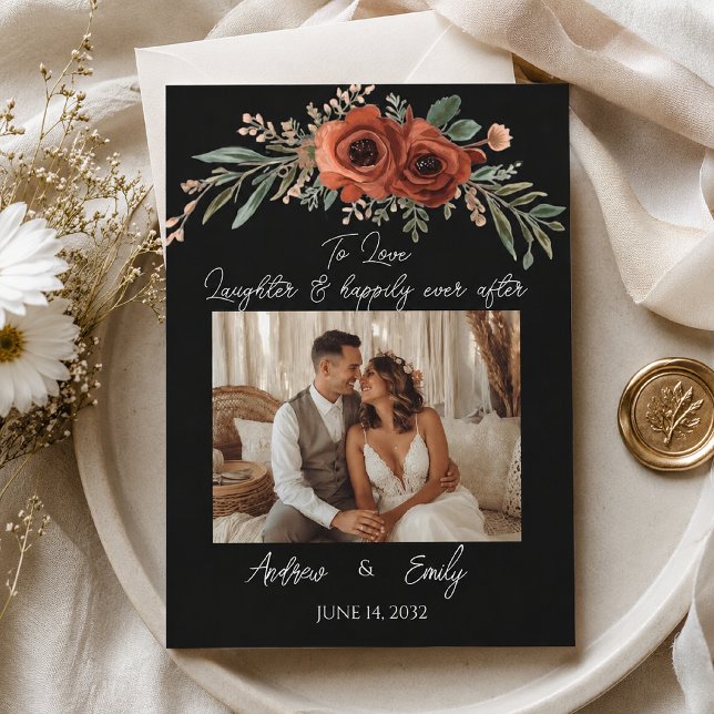 Moody Terracotta Floral Boho Wedding Invitation (Creator Uploaded)