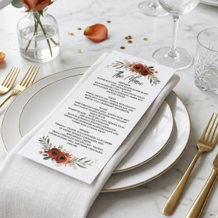 Moody Terracotta Floral Boho Wedding Menu